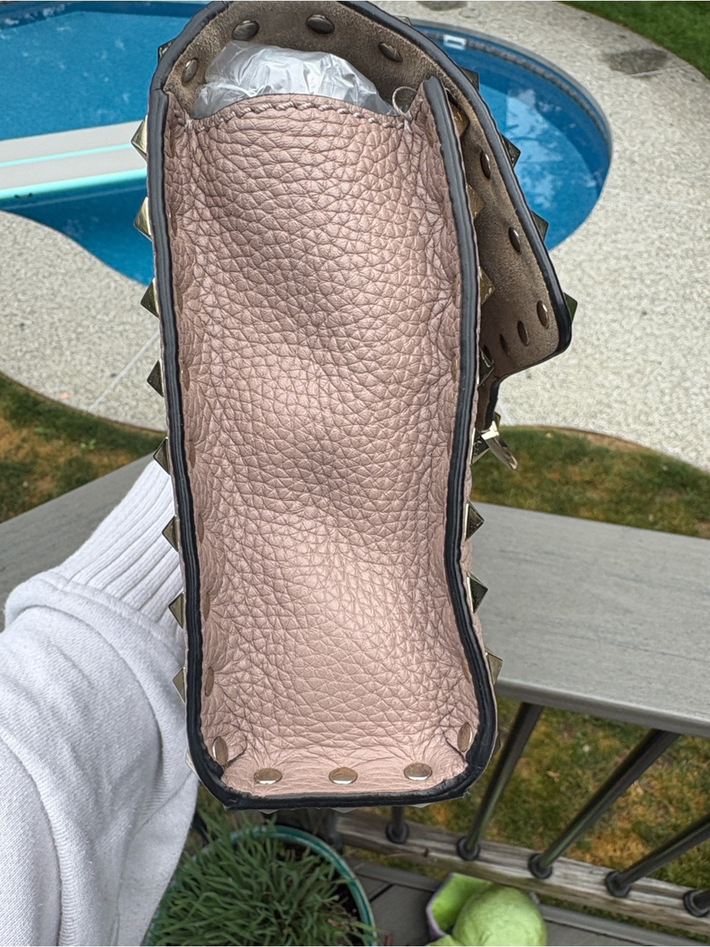 Tan Valentino Garivani Small Rockstud Calfskin Crossbody Bag - Picture 8 of 15